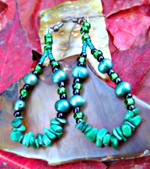 Malachite Stone Earrings With Fresh Water Pearls Direct Checkout Chakra Jewelry