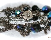 Deco Layered Necklace. Gunmetal. Jet Black Crystals.