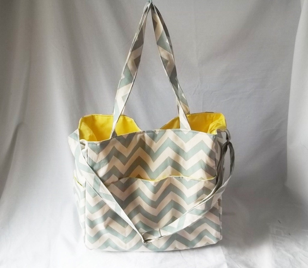 Chevron diaper bag - Blue Natural zig zag small weekender - Made to Order
