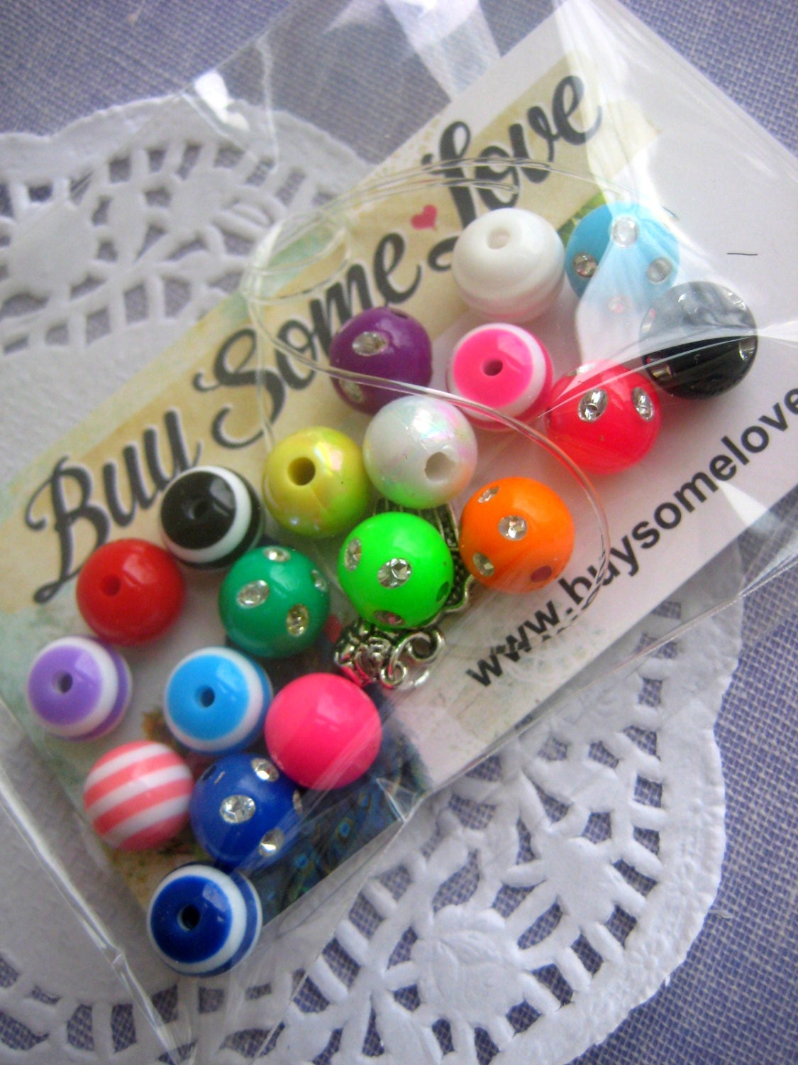 Rainbow Children birthday party favor favour. DIY Bracelet, beading party. SET of 10. Choose charms. Free personalized notecards.