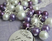 30% SALE Mother of Groom gift handstamped charm cluster glass pearl bracelet. Other colours available.