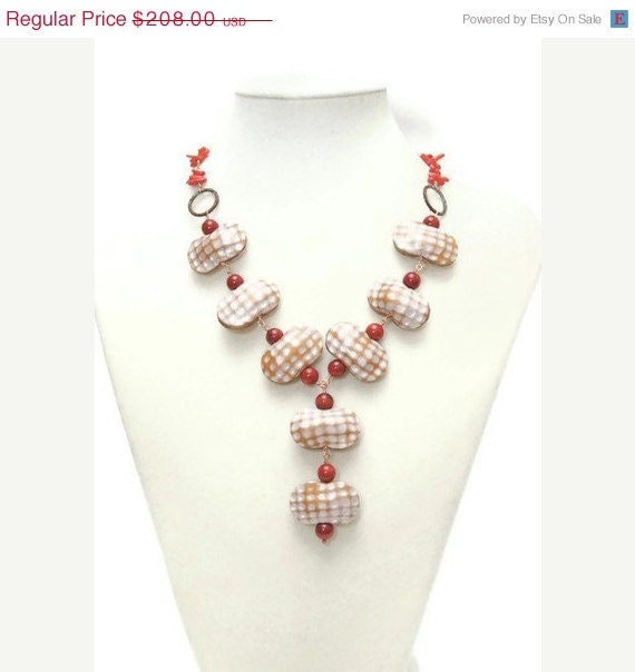Statement Necklace - Y Necklace - Coral Necklace - Copper Jewelry - Peanut Butter N Jelly Ooak
