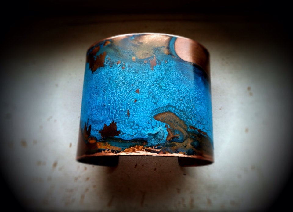 Blue Patina Copper Cuff - Small
