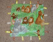 Baby Girl Boy Green Jungle Friends Giraffe Monkey Elephant Lion Minky Blanket Lovie Lovey Sensory