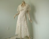 Edwardian Inspired Lace Dress- White / Ivory- 1990's Victorian Wedding Dress- Long Sleeves