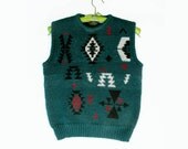 80s Sweater Vest Tribal Geometric Wool size S to M made in England