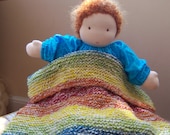 Waldorf Doll Blanket - Handspun Wool Yarn - Rainbow Plant Dyed Colors - Knitted