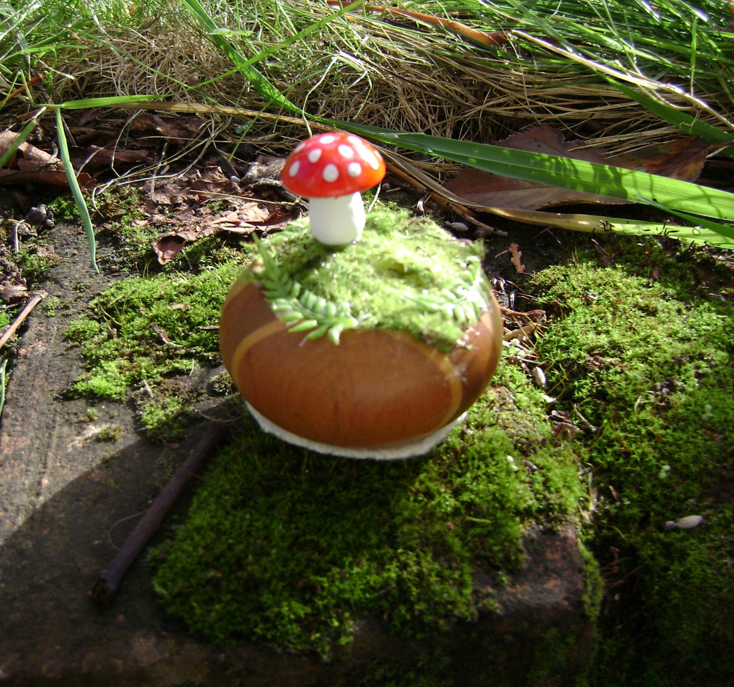 SALE item  - One Mixed media Moss and Toadstool creation  - Waldorf inspired
