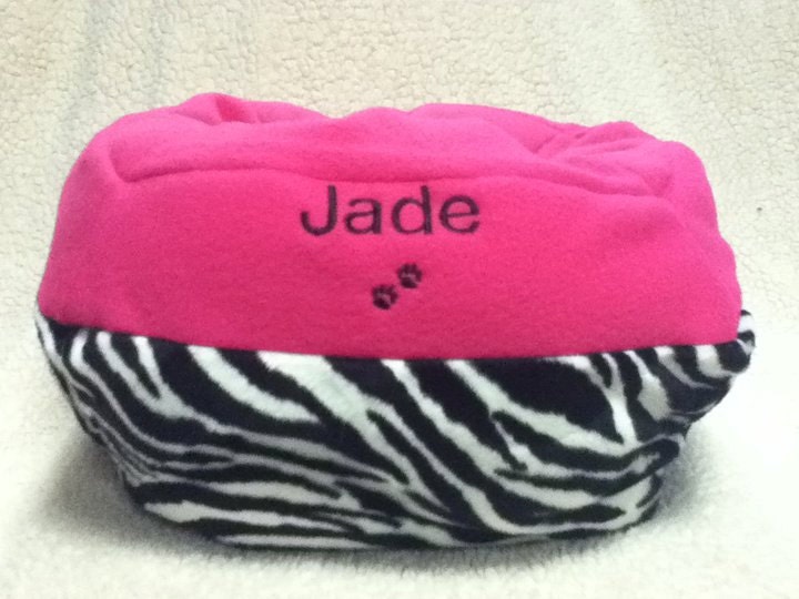 Small Personalized Snuggle Pet Bed Zebra Print Faux Fur with Hot Pink or Lime Fleece Dog Cat Small Animal Custom