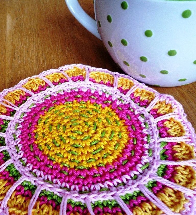 Crochet Spring Yellow Flower Coasters (set of 2)