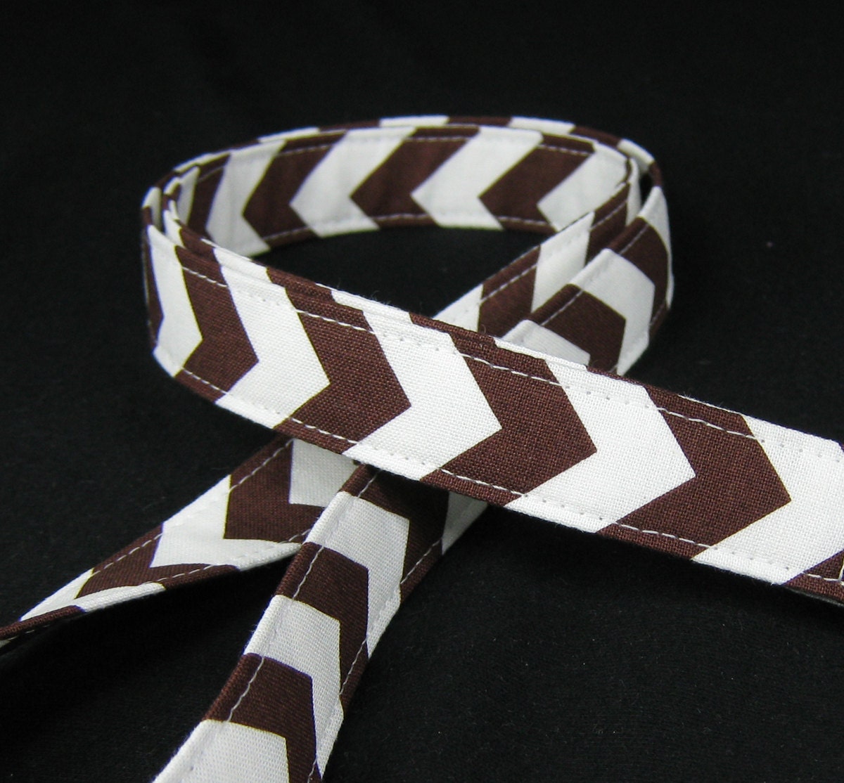 Chevron Fabric Lanyard - ID Badge and Key Ring - Riley Blake Small Brown and White