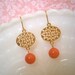 Coral Bead Earrings, Gold Filigree Earrings, Beach Wedding, Bridesmaid Earrings