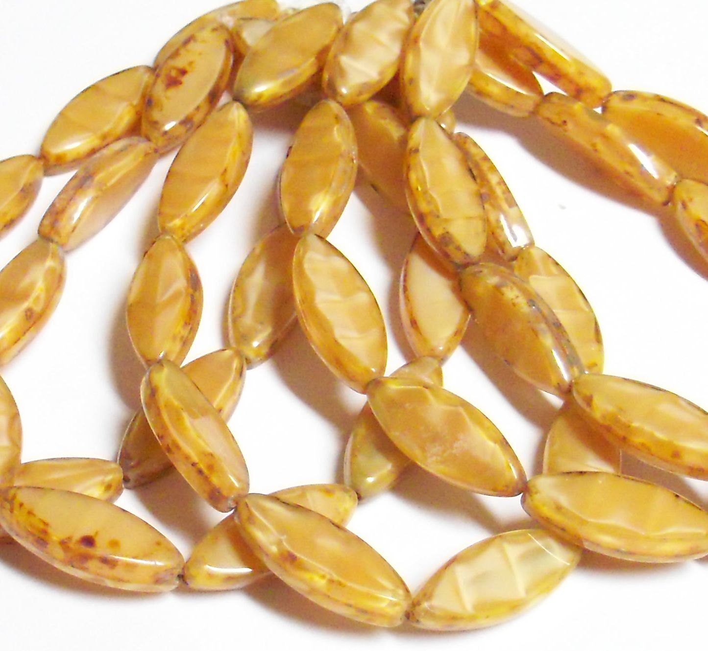 Czech Glass 18x7mm Spindle - Opalescent Beige Picasso - 10 beads