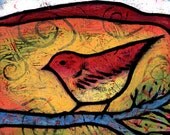 Small Red Bird Art Print 8" x 8" - She Heard the Desert Calling