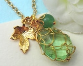 Green Flourite  Briolette  Gold Necklace Handmade  Personalized Jewelry