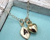 Gold Heart And Leaf Necklace - Personalized Gold Filled Monogrammed Necklace