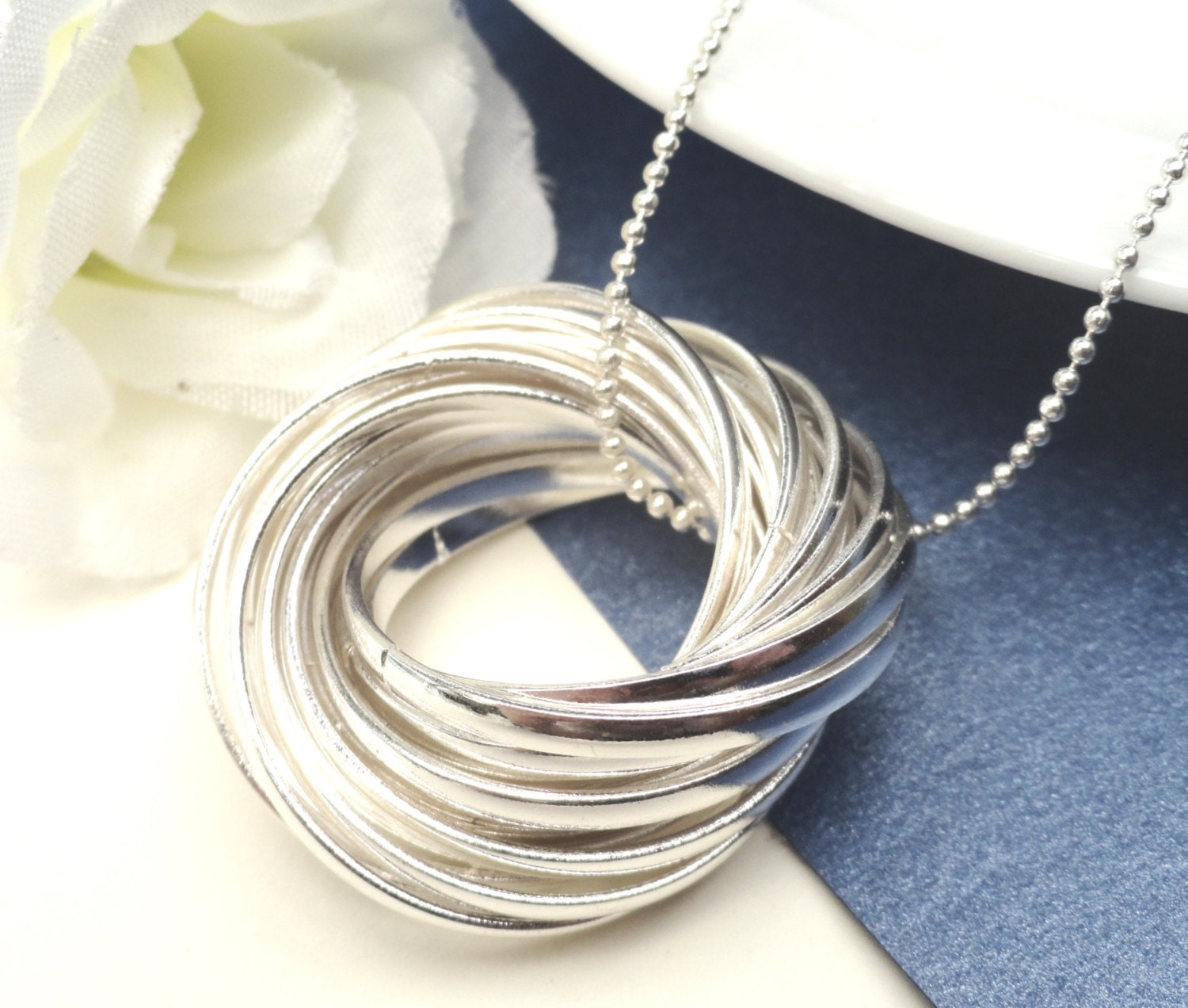 Silver Danish Love Knot Necklace - Long Necklace Eternal Love