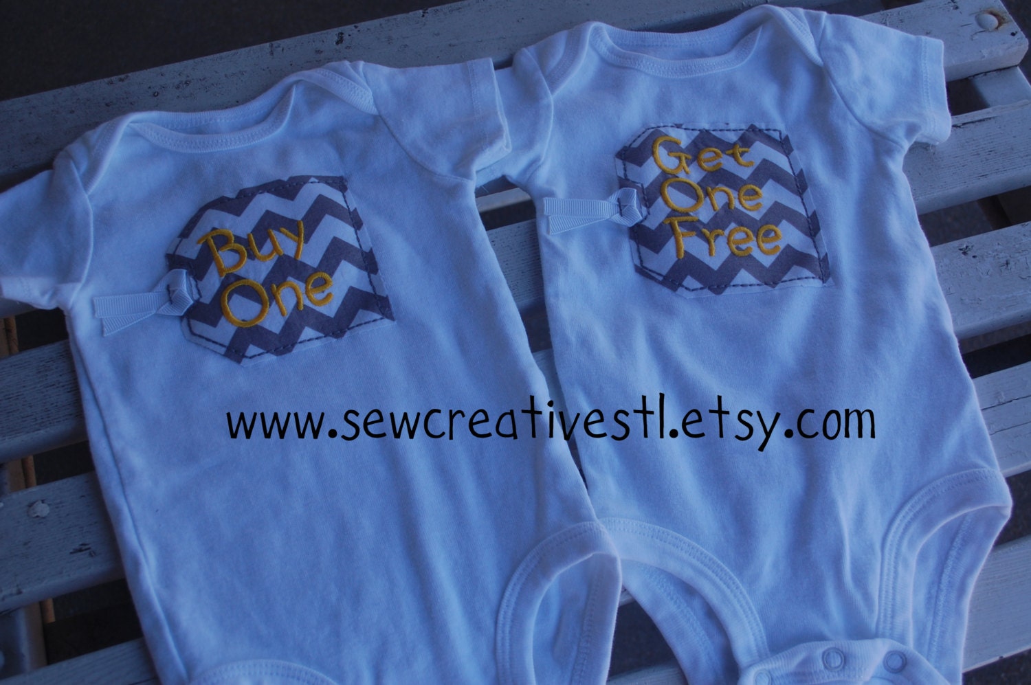 THE ORIGINAL Buy One - Get One Free Twin Onesie Set in Gray Chevron