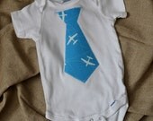 Necktie Onesie - Teal and White Airplanes (24 Months)