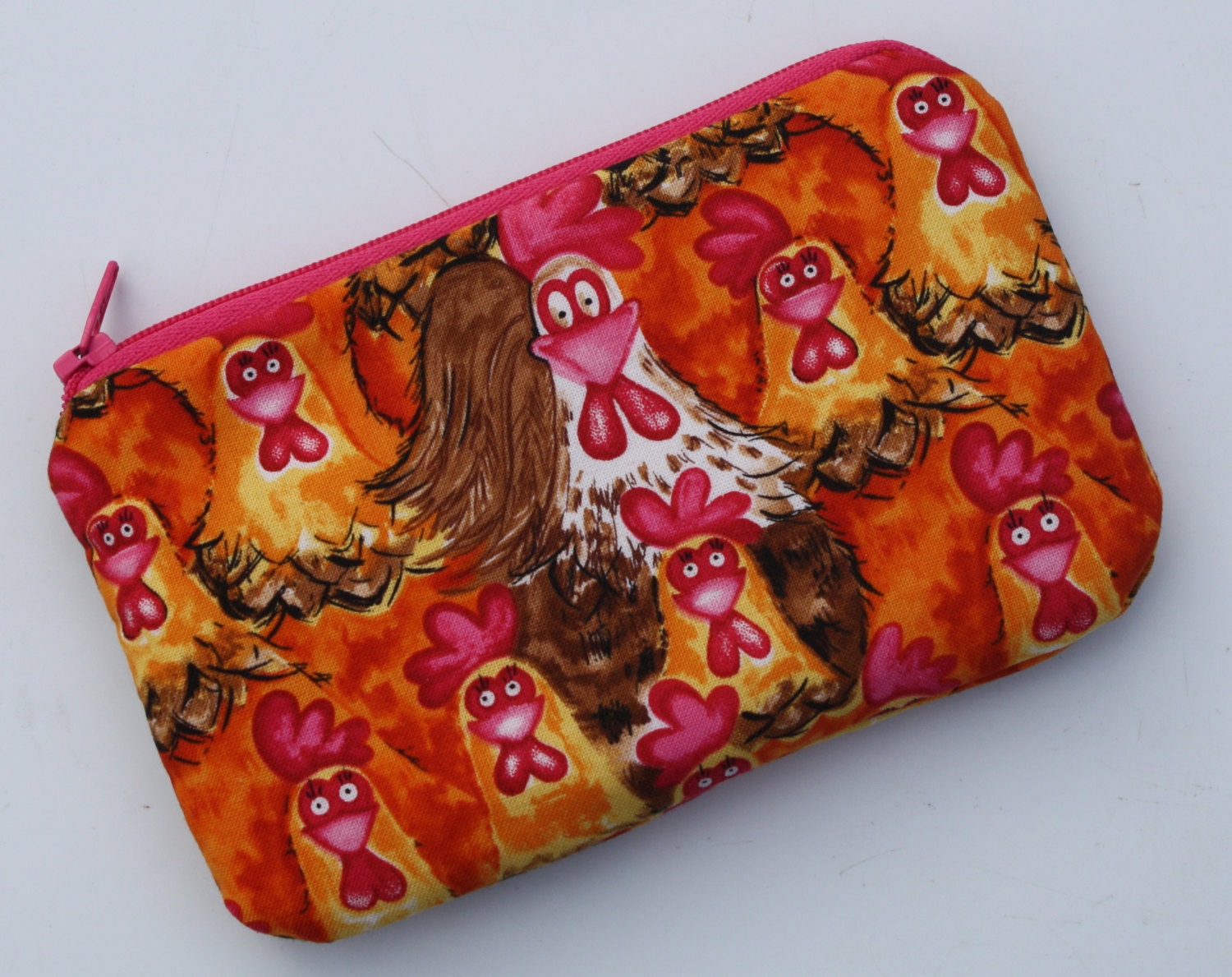 Padded Coin Purse in Funky Chicken Fabric