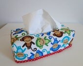Free Shipping - tissue box cover - Monkey by Ann Kelle - reversible