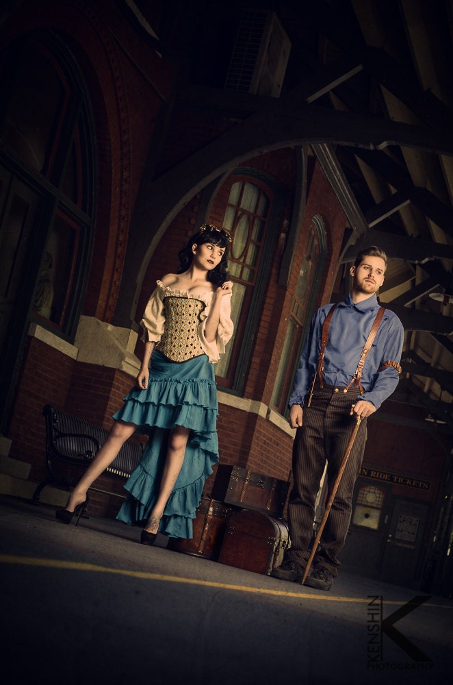 Teal Diamond Steampunk Over Bust Corset