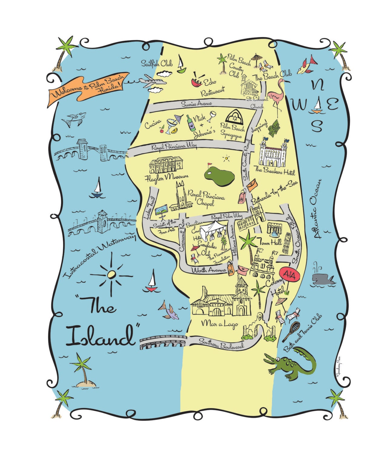 Palm Beach City Map Full Color Note Card