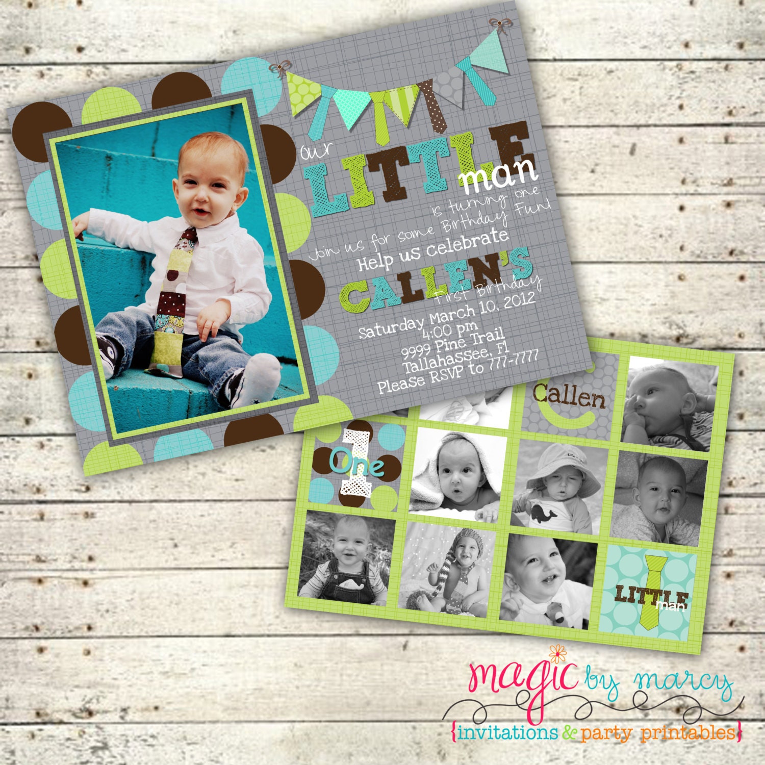 Little man turns one Ties and polka dots Doublesided First Birthday invitations Il_170x135