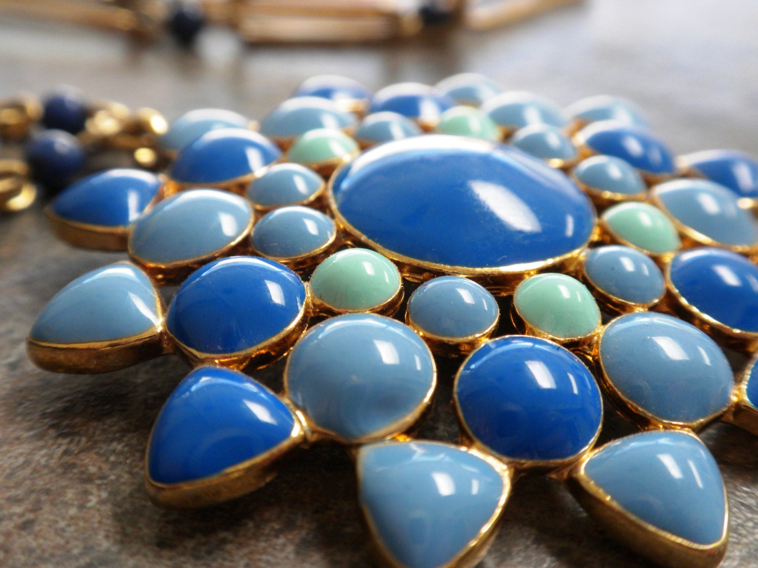 Blue Enamel Necklace Flower Mosaic