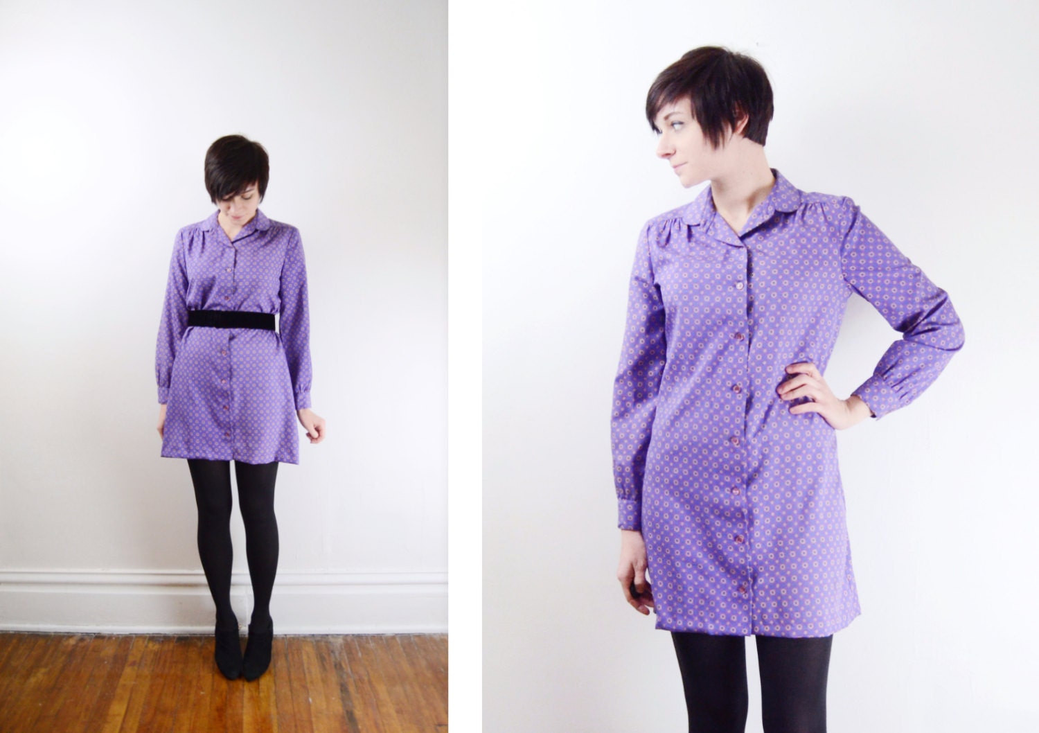 1960s Purple Shirtdress - M