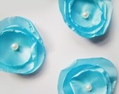 Blue wedding table decoration flowers, silk fabric flowers x 10 ROBINS EGG BLUE