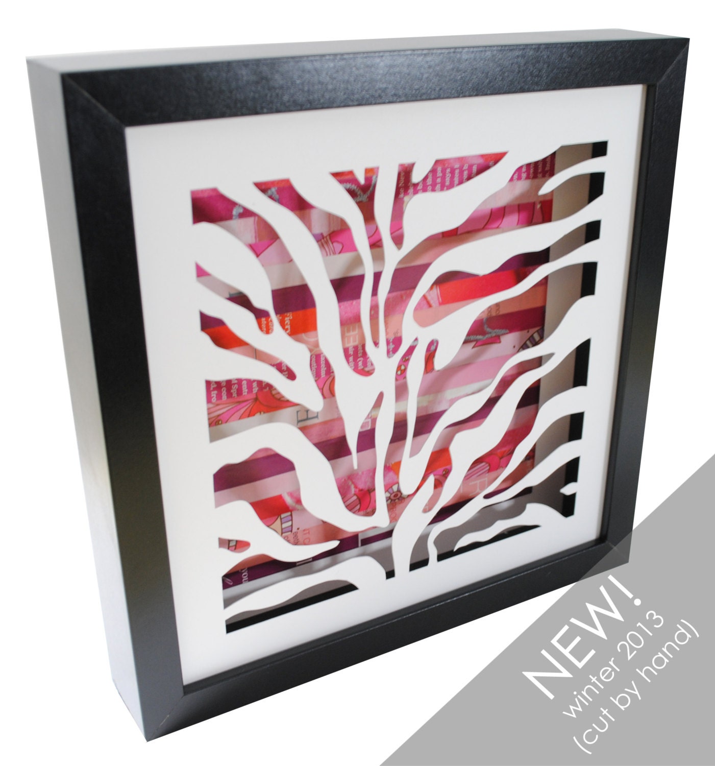 zebra stripes shadowbox- made from recycled magazines, modern, pattern, zebra, animal print
