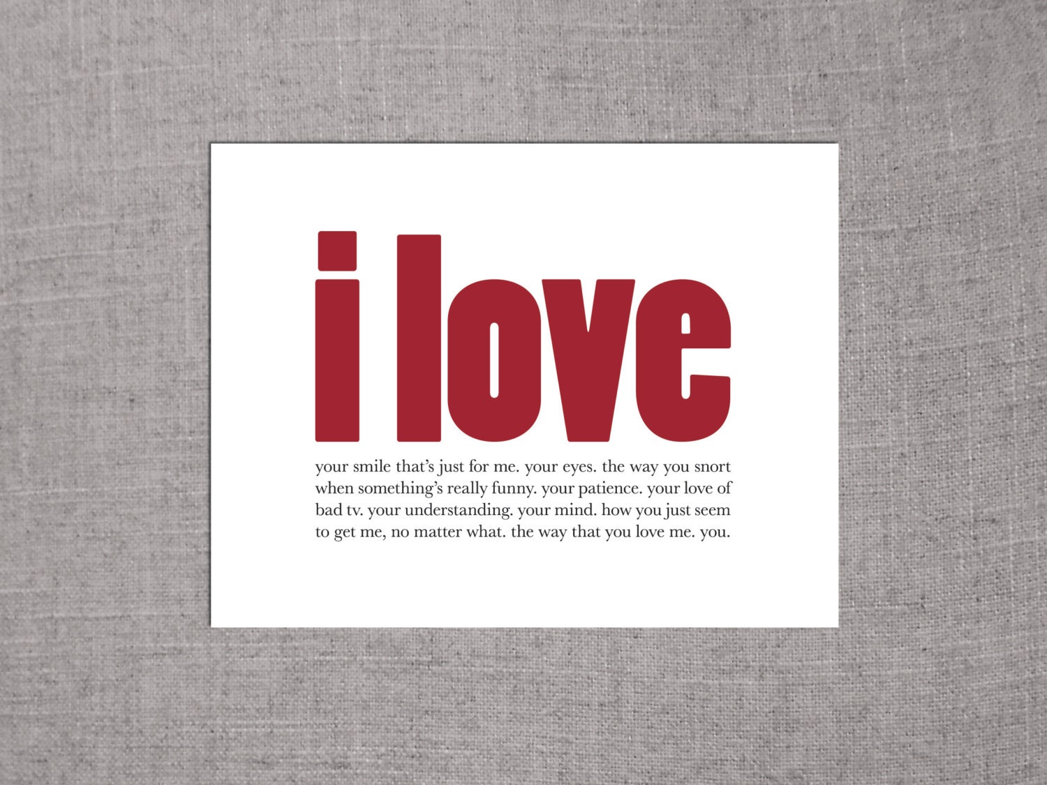 I Love You - Anniversary Card - Custom Text and Colors Available