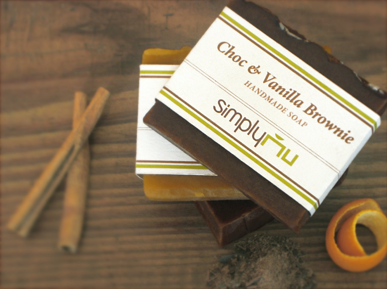 15% OFF - BROWNIE SET: Choc & Vanilla Brownie plus Sweet Almond with Honey - 2 Handmade Cold Process Natural Soaps