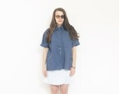 Periwinkle linen button down short sleeve shirt. S/M