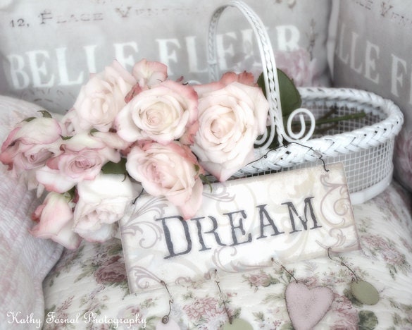 Cottage Floral Photography, Shabby Chic Roses Decor, Spring Floral Wall Art, Dreamy Pink White Floral Art Print 8" x 10"