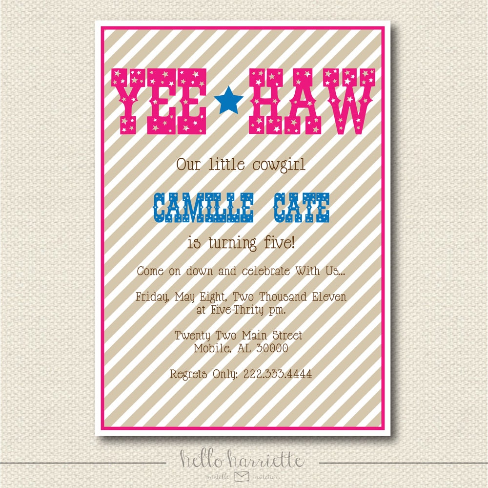 PRINTABLE Yee Haw Cowgirl Birthday Invite