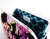 Muti Floral on Black Clutch, Formal Evening Bag, Wedding purse, Bridesmaids Clutch, Spade Design