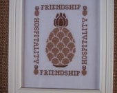 Hospitality And Friendship Pineapple Cross Stitch Picture In Beige