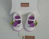 Crochet Baby booties for little girl ivory and lilac with flowers size 3/6 months ready to ship with gift box