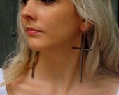 Long Cross Earrings, Oversized Celebrity style cross Earrings - Choose your finish