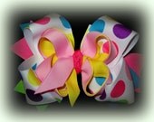 Birthday Candy Dots Triple Layered Hair Bow BIG Boutique Hairbow Colorful Rainbow Colors