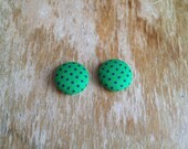 Fabric swiss dot green and navy button earrings.  Spring has sprung