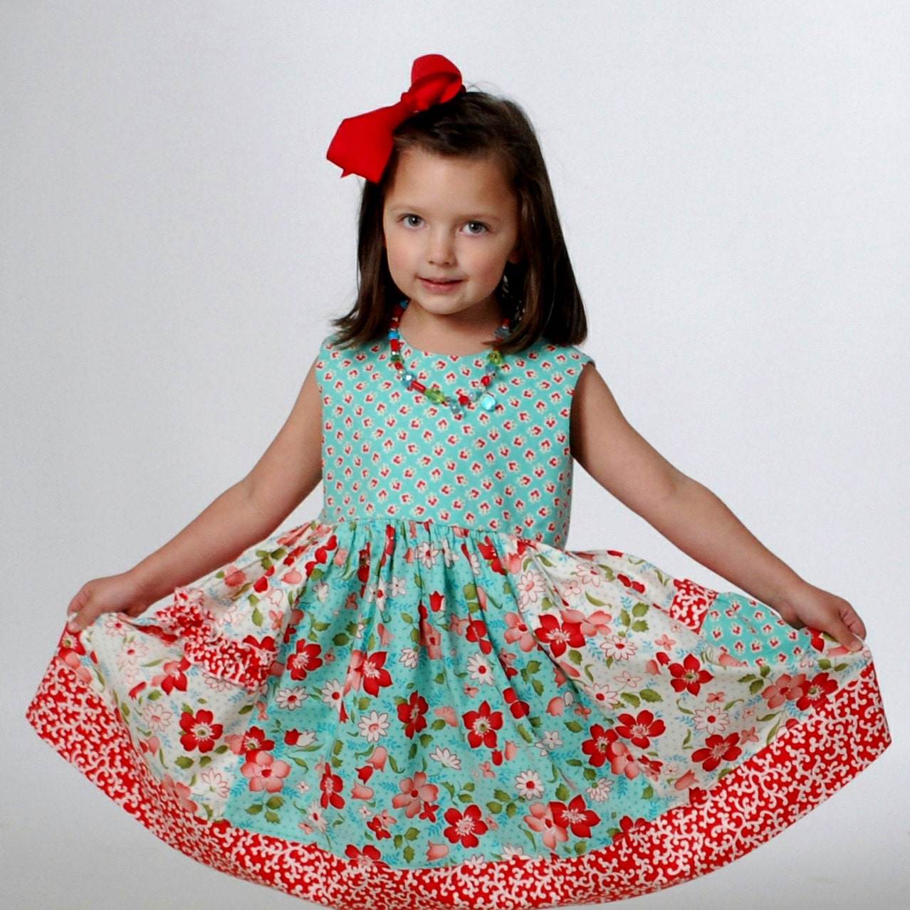 SEW HAPPY Dress Pattern -  Colorful Stripwork with Ruffles and Pocket - Instant Download - PDF Sewing Pattern Baby 6 Months - 6 Children