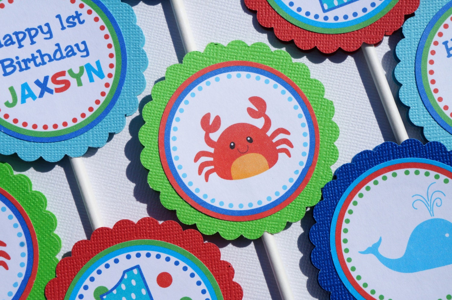Under the Sea Cupcake Toppers - Set of 12 Personalized Birthday Party Decorations