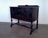 GLOSSY BLACK 40s hollywood regency CREDENZA