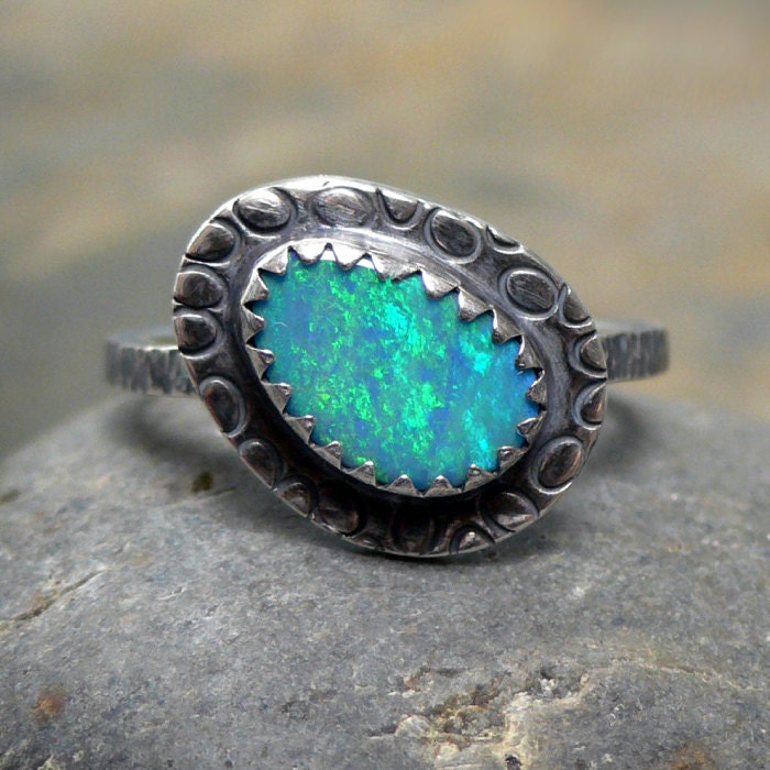 Sterling Silver Ring with Opal Cabochon