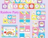 Digital Rainbow Party Package,  Rainbow Party Decoration,  Rainbow Birthday Party,  Unicorn, PDF Printable INSTANT DOWNLOAD