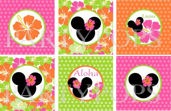 Diy Minnie Mouse Luau Birthday Cupcake Toppers, 2" circles, Minnie ...