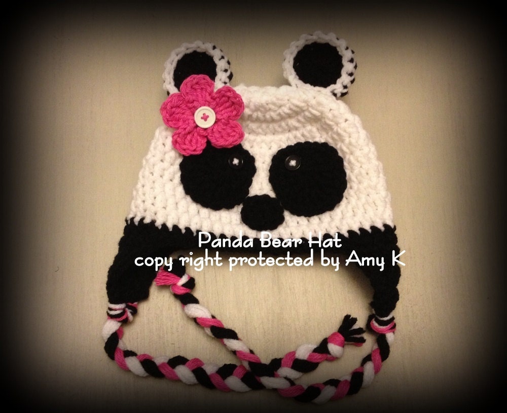 Baby Girl Panda Hat, Crochet Baby Hats, Baby Girl, Baby Girl Hats, Panda Bear Hat, MADE TO ORDER